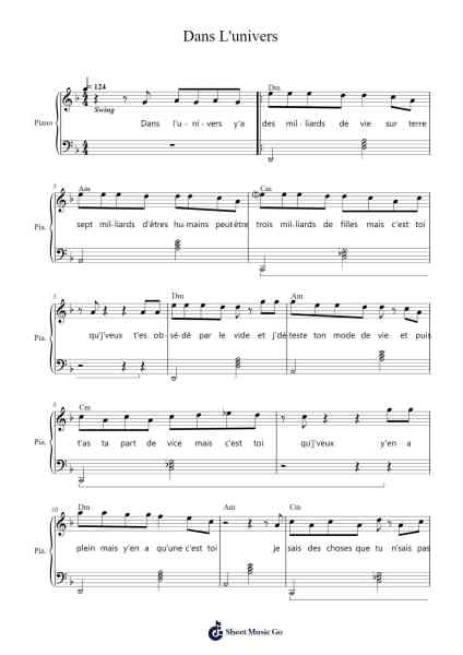 Dans L'univers Sheet Music by Nekfeu-Arr.Bunharine Coftroy