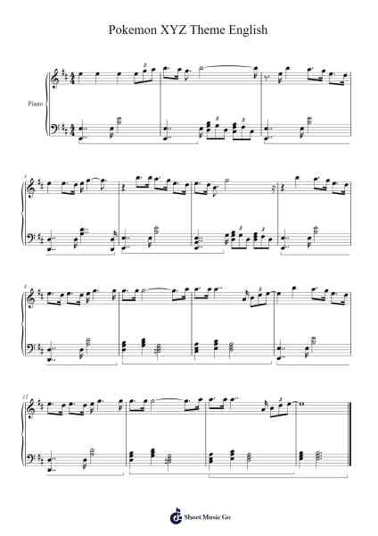 Pokemon XYZ Theme English Sheet Music by Misc Cartoons-Arr.Oisenrob Clyger