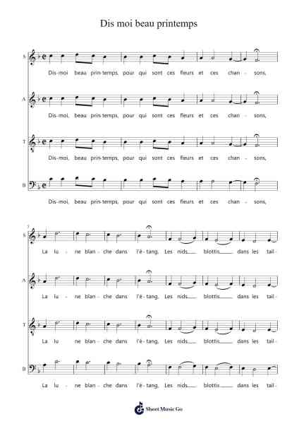 Dis moi beau printemps Sheet Music by Orlande de Lassus-Arr.Harjo