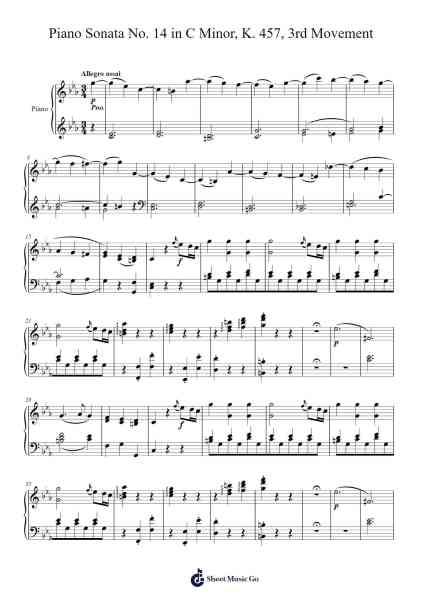 Piano Sonata No. 14 in C Minor, K. 457: III. Allegro assai Sheet Music by Wolfgang Amadeus Mozart-Arr.Pulsing