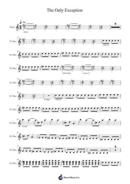 The Only Exception Sheet Music by Paramore-Arr.Kimbach Bloornorth