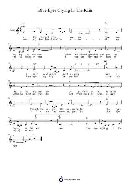 Blue Eyes Crying In The Rain Sheet Music by Fred Rose-Arr.Hooters Xenie