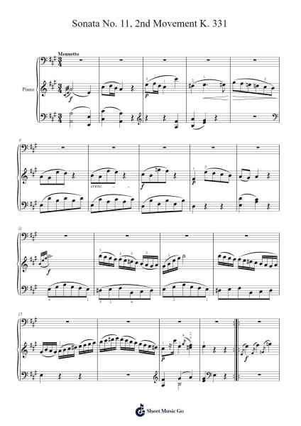 Piano Sonata No. 11 in A Major, K. 331: II. Menuetto Sheet Music by Wolfgang Amadeus Mozart-Arr.Gemcol Nemott