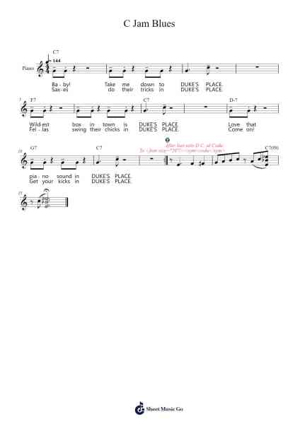 C Jam Blues Musica per pianoforte di Duke Ellington - Arr.Xefunk Huttrick