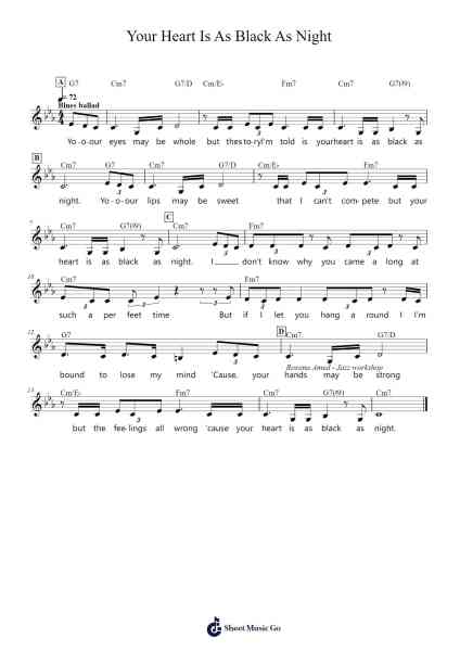 Your heart is as black as night Sheet Music by Melody Gardot-Arr.Atkuk