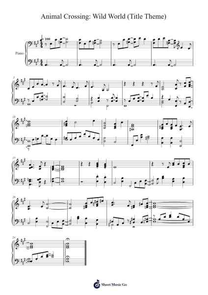 Animal Crossing: Wild World (Title Theme) Sheet Music by Kazumi Totaka-Arr.Bloorgrace Springa