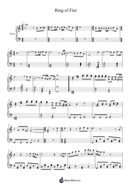 Ring of Fire Sheet Music by Johnny Cash-Arr.Tessliz