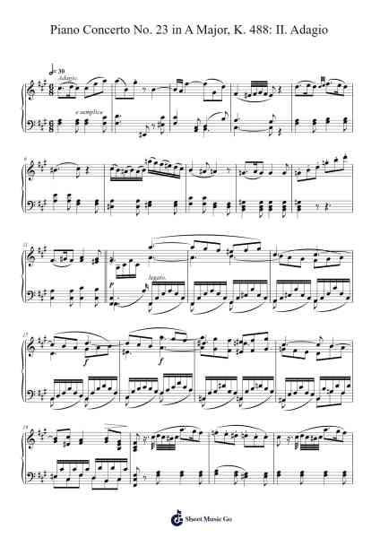 Piano Concerto No. 23 in A Major, K. 488: II. Adagio Sheet Music by Wolfgang Amadeus Mozart-Arr.Kentfred