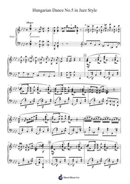 Hungarian Dance No. 5 in Jazz Style Sheet Music by Johannes Brahms-Arr.Mablia Finkeith
