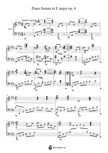 Piano Sonata in E Major, Op. 4: I. Andante Espressivo Sheet Music by Ian Lee-Arr.Yesea