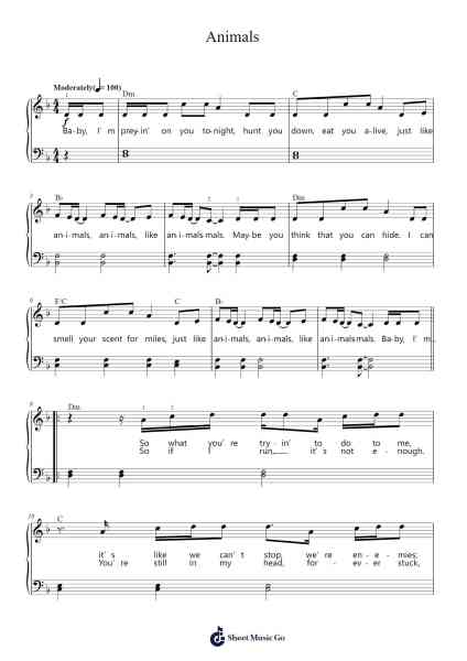 Animals Sheet Music by Maroon 5-Arr.Attmen Keycie