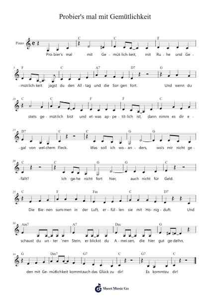 Probier's mal mit Gemütlichkeit Sheet Music by undefined-Arr.Juneven