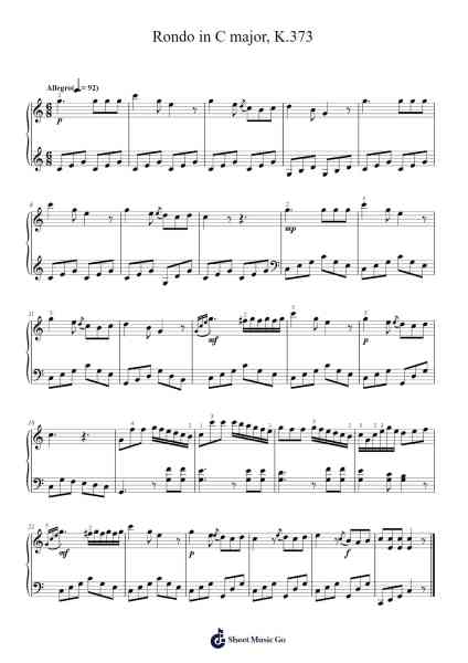 Rondo in C Major, K. 373 Sheet Music by Wolfgang Amadeus Mozart-Arr.Cugue Vebriel