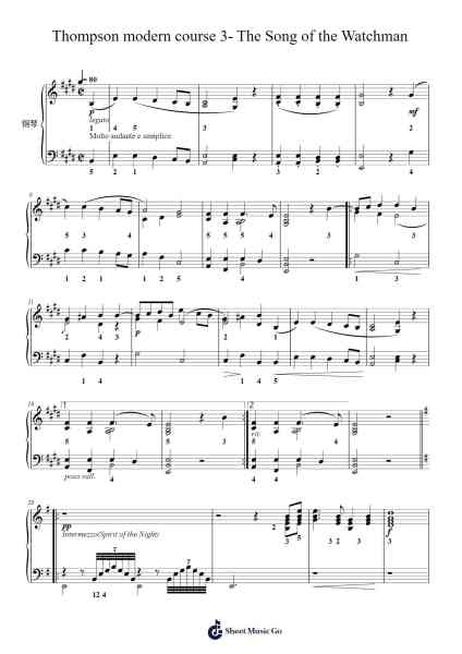 Thompson modern course 3- The Song of the Watchman Sheet Music by John Thompson-Arr.Gregson Lawvic