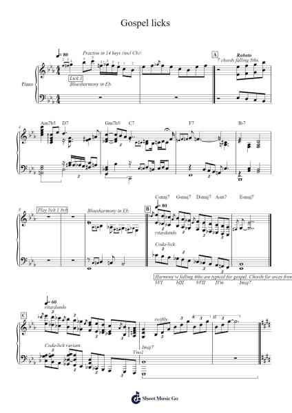 Gospel licks Sheet Music by Glen Gibson-Arr.Gunnd