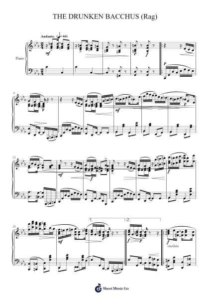 THE DRUNKEN BACCHUS (Rag) Sheet Music by Galejosh-Arr.Odefred