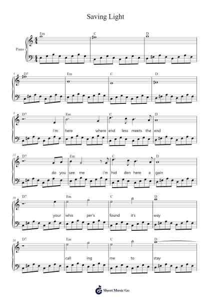 Saving Light Sheet Music by Gareth Emery-Arr.Bosphia Wisell