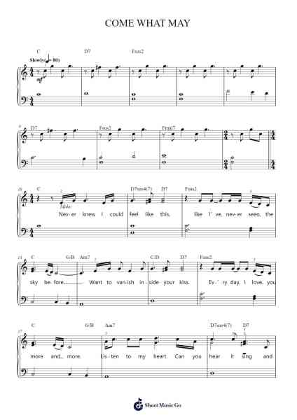 Come What May Sheet Music by David Baerwald-Arr.Wolfnid Bronbooth