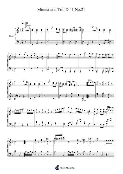 Minuet and Trio in B Flat Major, D. 41, No. 21 Sheet Music by Franz Schubert-Arr.Gwensen
