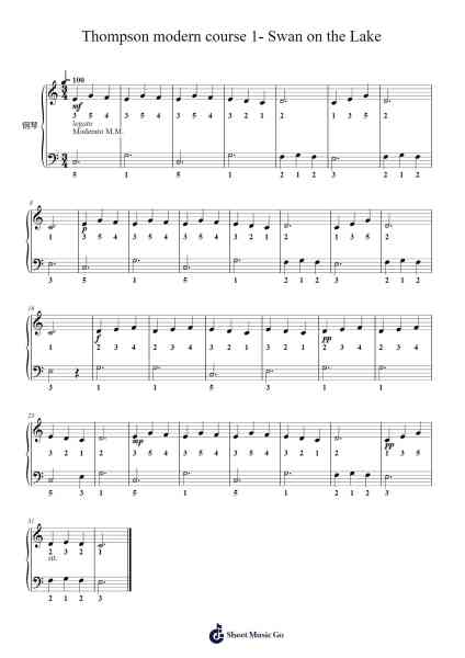 Thompson modern course 1- Swan on the Lake Sheet Music by John Thompson-Arr.Funkdrich Mansbing