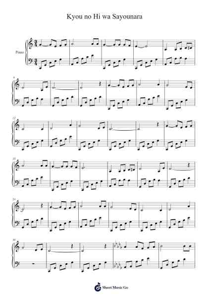 Kyou no Hi wa Sayounara Sheet Music by undefined-Arr.Taypeare Rolius