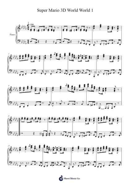 Super Mario 3D World World 1 Sheet Music by Mahito Yokota/Koji Kondo/Toru Minegishi/Yasuaki Iwata-Arr.Cookje