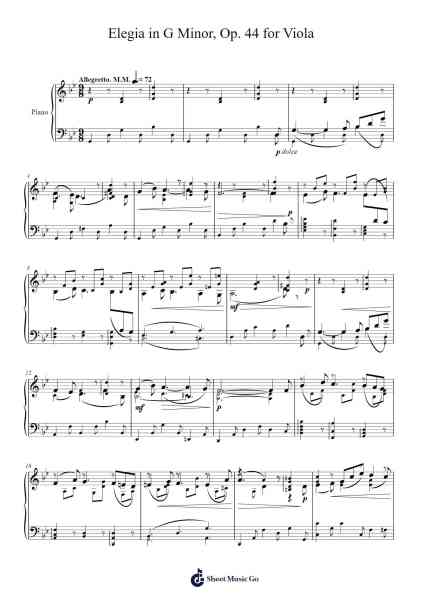 Elegia in G Minor, Op. 44 for Viola Sheet Music by Aleksandr Glazunov-Arr.Lytckey Comnel