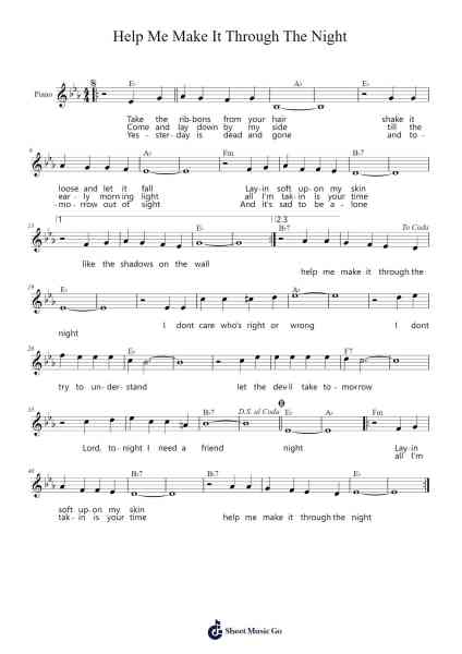 Help Me Make It Through The Night Sheet Music by Kris Kristofferson-Arr.Moivogt Alickckens