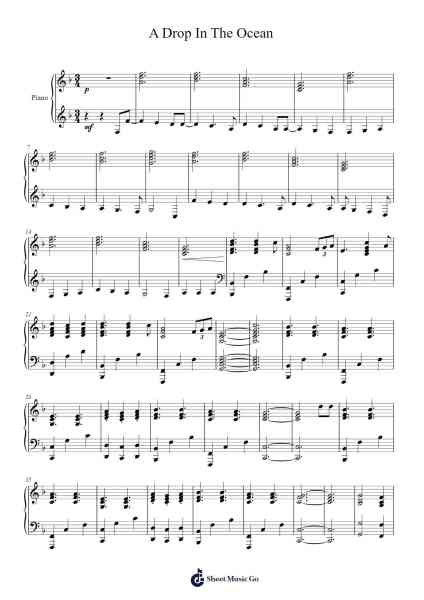 A Drop In The Ocean Sheet Music by Ron Pope-Arr.Dunnnic