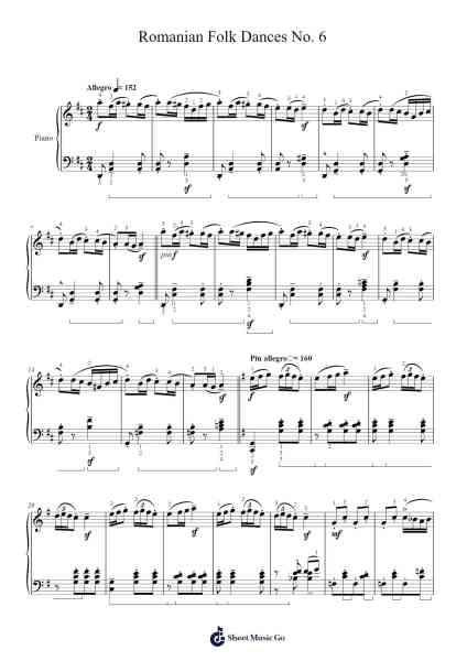 Romanian Folk Dances No. 6, Fast Dance Sheet Music by Béla Bartók-Arr.Spenchi Gushall