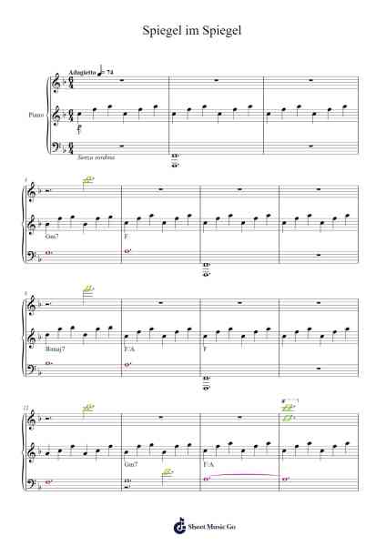 Spiegel im Spiegel Notenblatt von Arvo Pärt-Arr.Vicstowe Diaearl