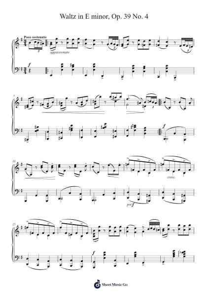 Waltz in E Minor, Op. 39 No. 4 Sheet Music by Johannes Brahms-Arr.Backpert Poexon