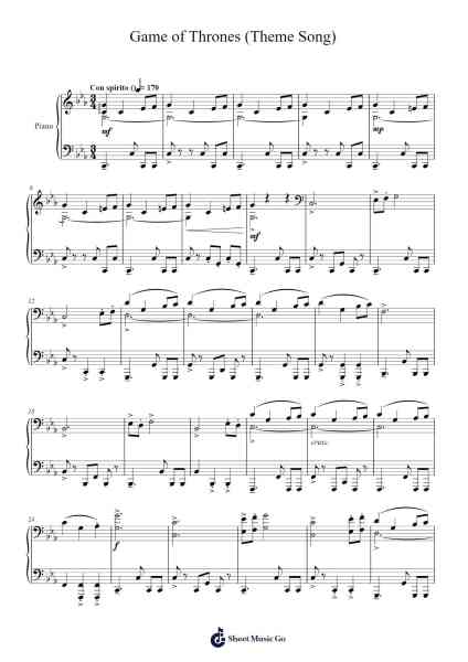 Game of Thrones Theme Song Sheet Music by Ramin Djawadi-Arr.Blybohm