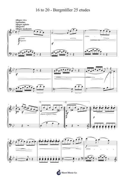 25 Études faciles et progressives, Op. 100: No. 16-20 Sheet Music by Friedrich Burgmüller-Arr.Winsmew