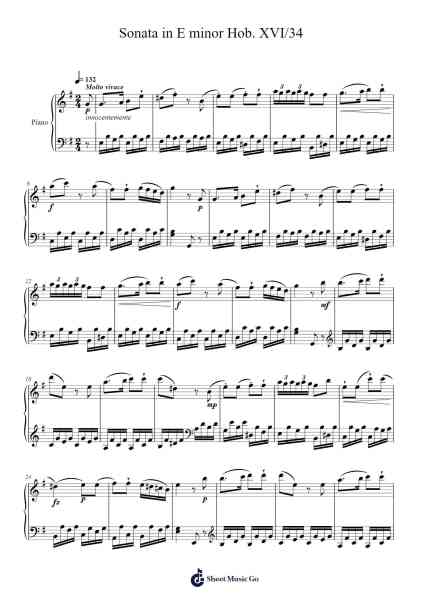 Piano Sonata in E Minor, Hob. XVI:34: III. Molto vivace Sheet Music by Joseph Haydn-Arr.Webbkay