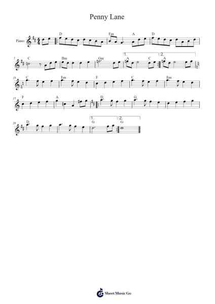 Penny Lane Sheet Music by The Beatles-Arr.Duttnin Moulnorth