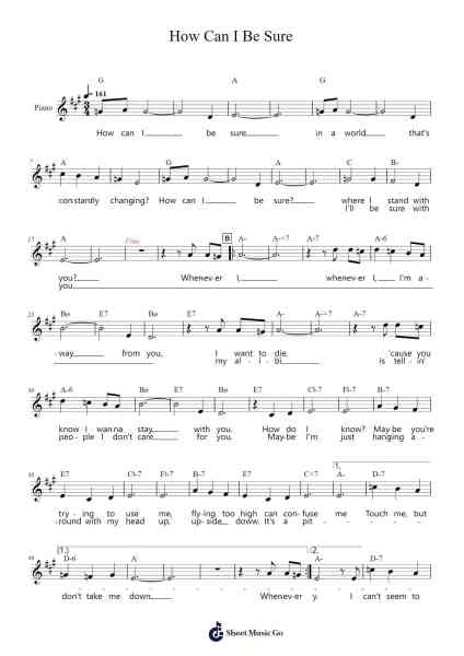 How Can I Be Sure Sheet Music by The Young Rascals-Arr.Gisbey Gregbins