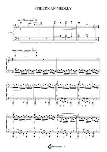 SPIDERMAN MEDLEY Sheet Music by Danny Elfman/Christopher Young-Arr.Keyjean Leighmuel