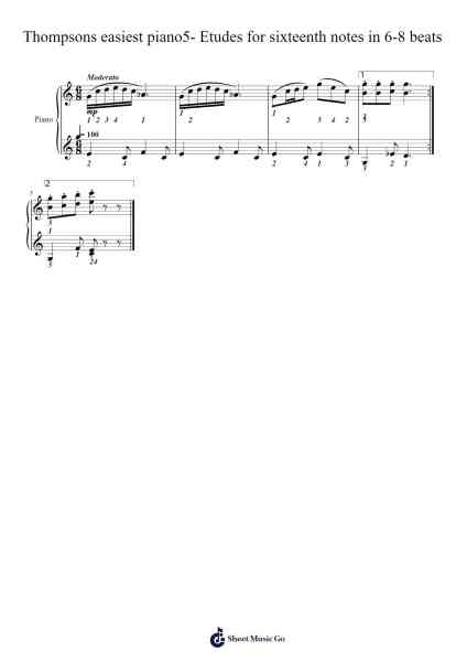 Thompsons easiest piano5- Etudes for sixteenth notes in 6-8 beats Sheet Music by John Thompson-Arr.Pullamb