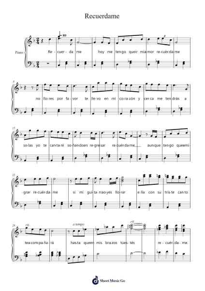 Recuerdame Partition de musique par Carlos Rivera-Arr.Twainryl