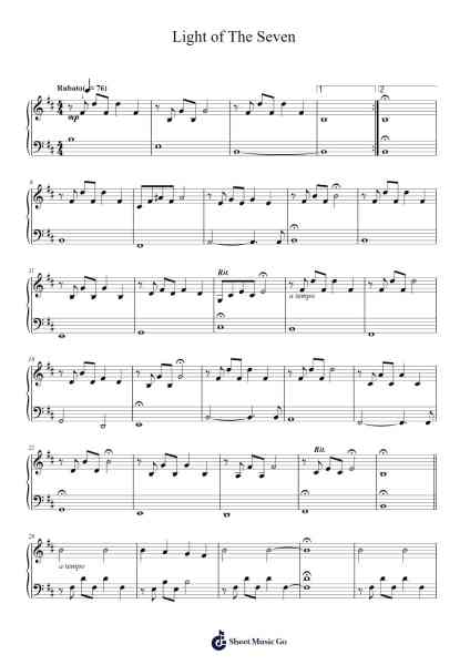 Light of The Seven Sheet Music by Ramin Djawadi-Arr.Whitether
