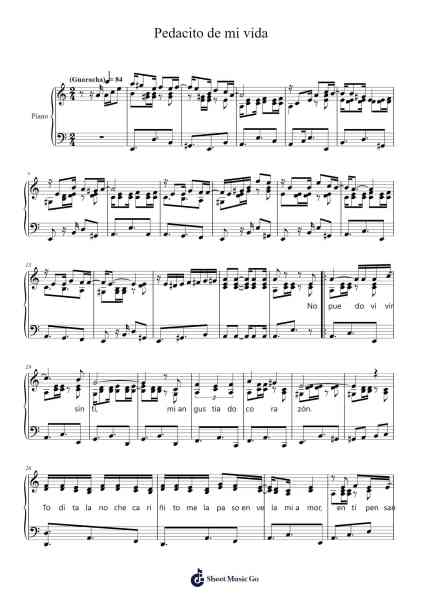 Pedacito de mi vida Sheet Music by Sergio González Siaba-Arr.Wershop Keyburns