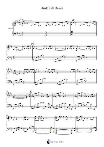 Dusk Till Dawn Sheet Music by Zayn/Sia-Arr.Diapenn