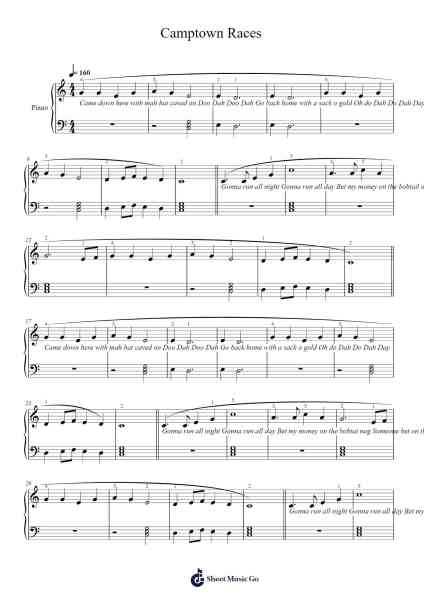 Camptown Races Musica per pianoforte di undefined - Arr.Wattkeith Louichild