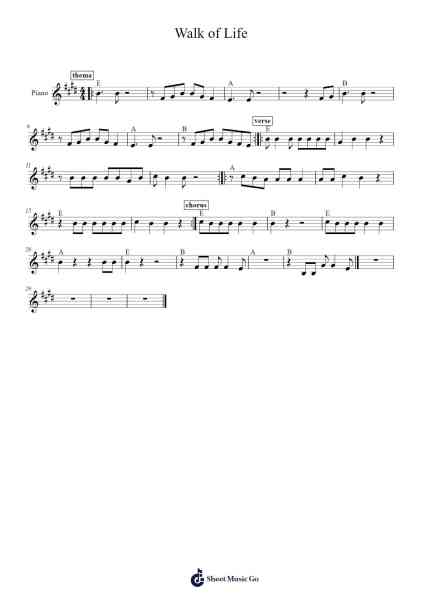 Walk of Life Sheet Music by Dire Straits-Arr.Ivessid
