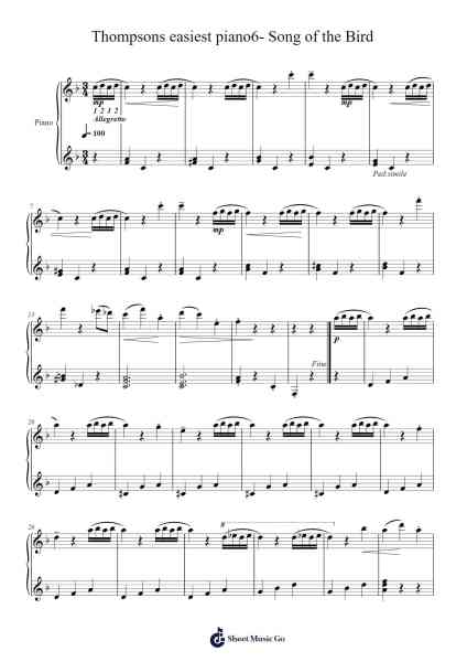 Thompsons easiest piano6- Song of the Bird Sheet Music by John Thompson-Arr.Fesey Elroyrian