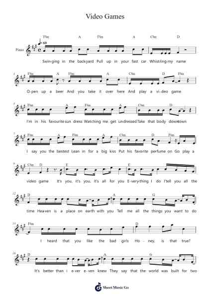 Video Games Sheet Music by Lana Del Rey-Arr.Souyet Jamesnolds