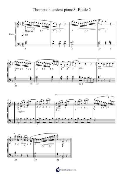 Thompson easiest piano8- Etude 2 Sheet Music by John Thompson-Arr.Thotus