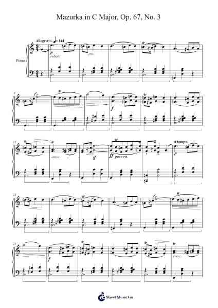 Mazurka in C Major, Op. 67, No. 3 Sheet Music by Frédéric Chopin-Arr.Rodblair