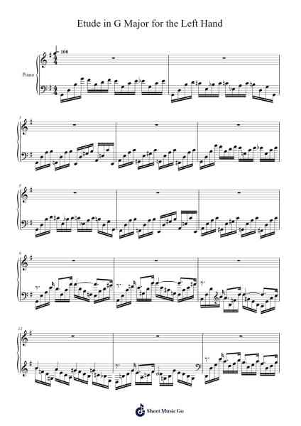 Etude in G Major for the Left Hand Sheet Music by Iveslius Odepound-Arr.Lamguy Nica